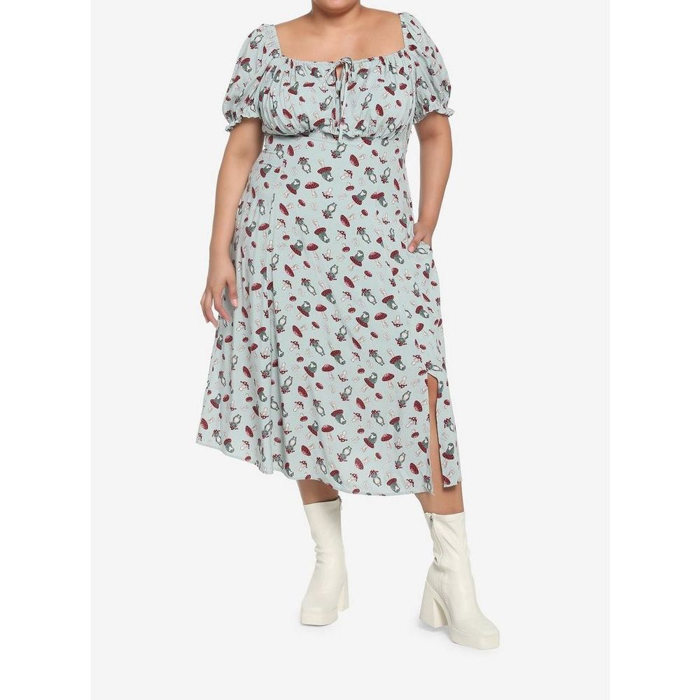 Frog Mushroom Sage Green Empire Midi Dress (3X)